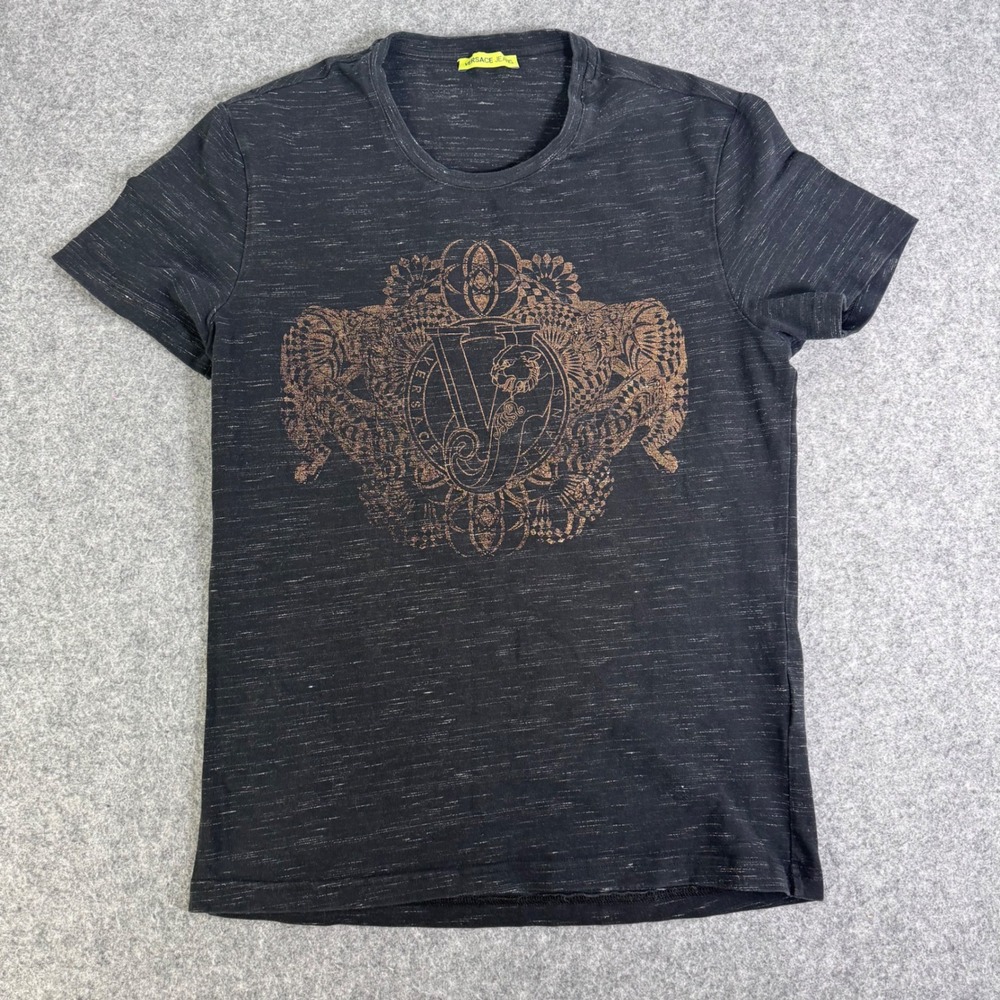 Versace Jeans Mens Black Slub Copper Tiger Graphic T-Shirt Large **Fits Small**